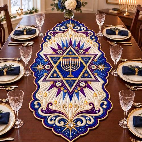 Jeweled Hanukkah Custom Shape Quilted Table Runner GFTOPND2532