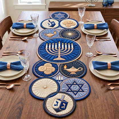 Gelt Medallion Chain Custom Shape Quilted Table Runner GFTOPND2533
