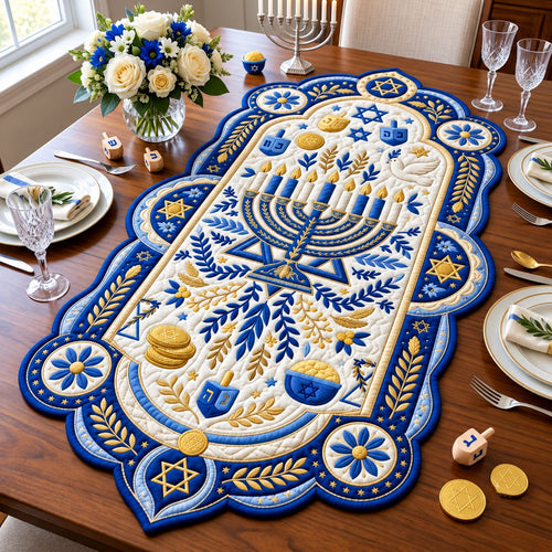 Eight Nights Of Light Custom Shape Quilted Table Runner GFTOPND2538