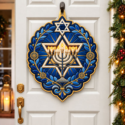 Hanukkiah Crest Custom Shape Quilted Door Hanger GFTOPND2541