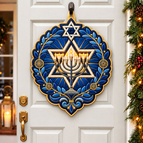Hanukkiah Crest Custom Shape Quilted Door Hanger GFTOPND2541