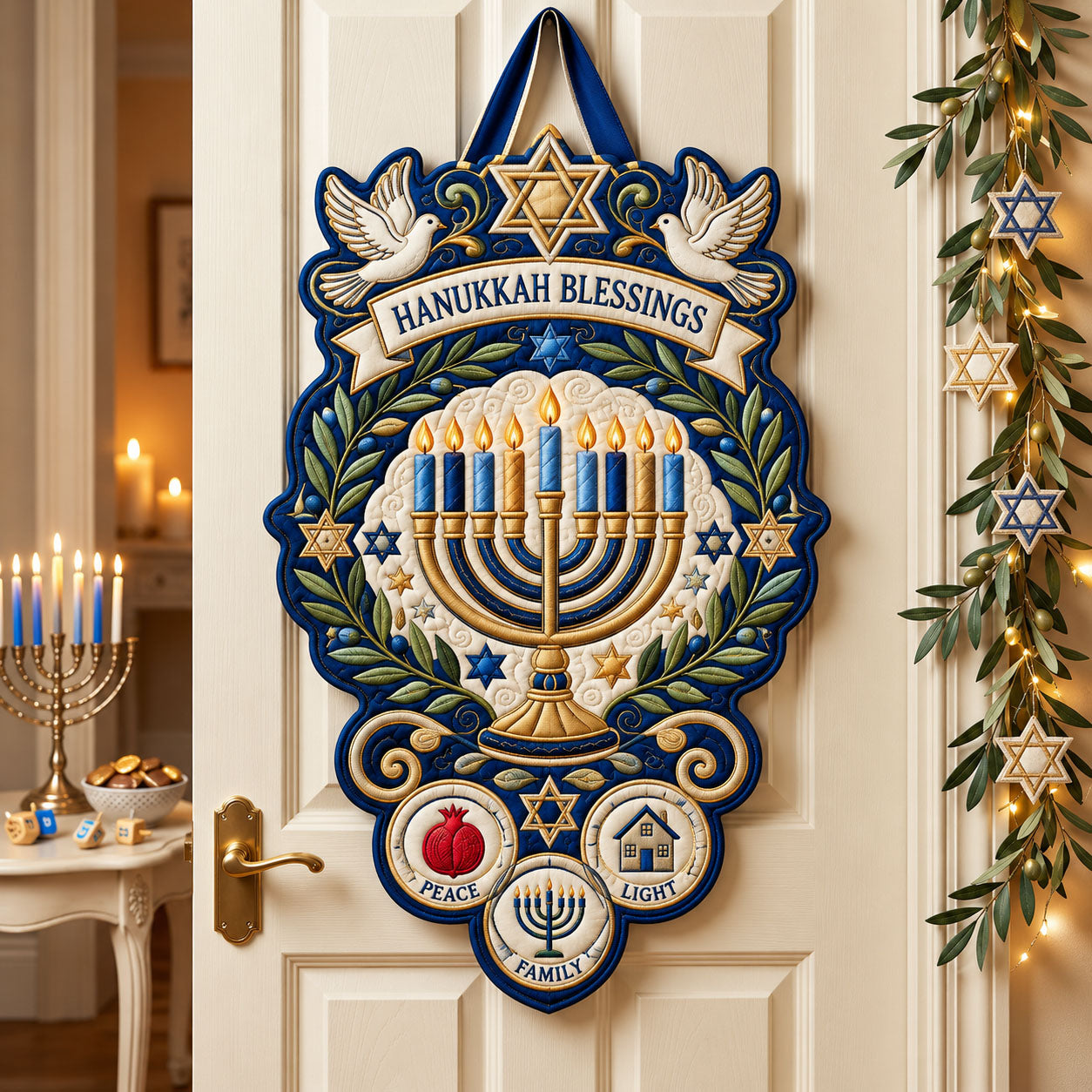Hanukkah Blessings Custom Shape Quilted Door Hanger GFTOPND2543
