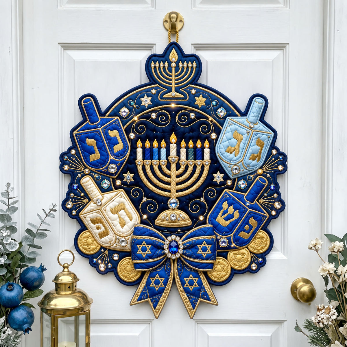 Jeweled Hanukkah Custom Shape Quilted Door Hanger GFTOPND2545