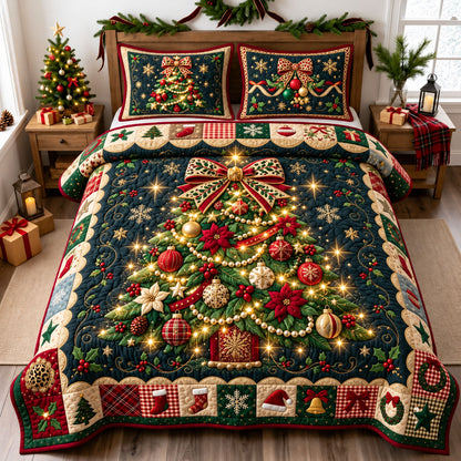 Light Christmas Tree 3-Piece Quilted Bedding Set GFTOPND2546