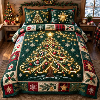 Light Christmas Tree 3-Piece Quilted Bedding Set GFTOPND2547