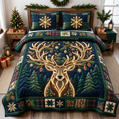 Light Reindeer 3-Piece Quilted Bedding Set GFTOPND2548