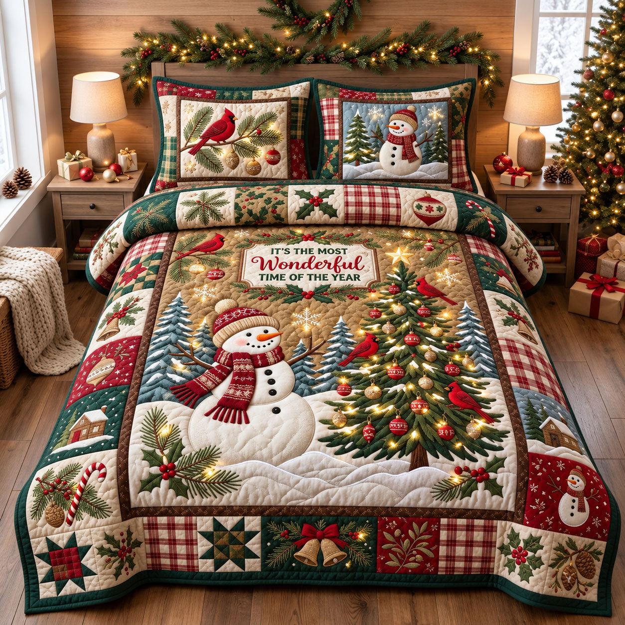 Most Wonderful Time 3-Piece Quilted Bedding Set GFTOPND2549
