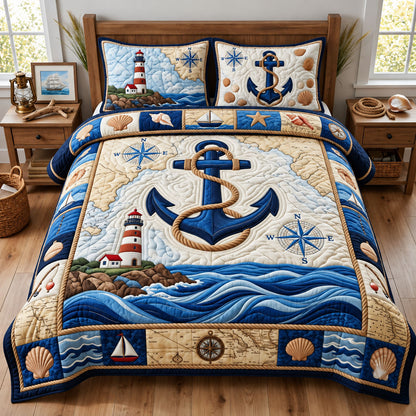 Anchor Coastal Map 3-Piece Quilted Bedding Set GFTOPND2553