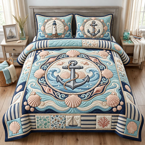 Nautical Anchor 3-Piece Quilted Bedding Set GFTOPND2554