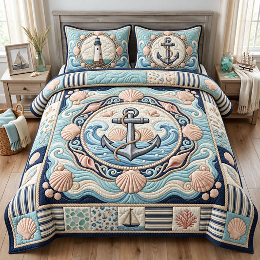 Nautical Anchor 3-Piece Quilted Bedding Set GFTOPND2554
