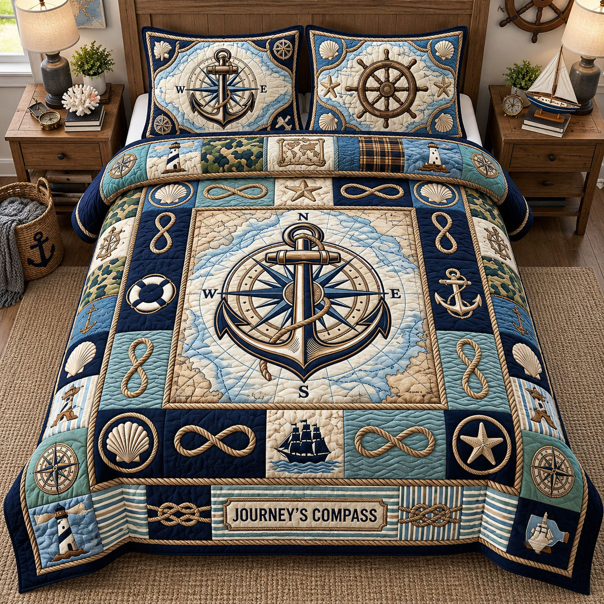 Journey Compass 3-Piece Quilted Bedding Set GFTOPND2556