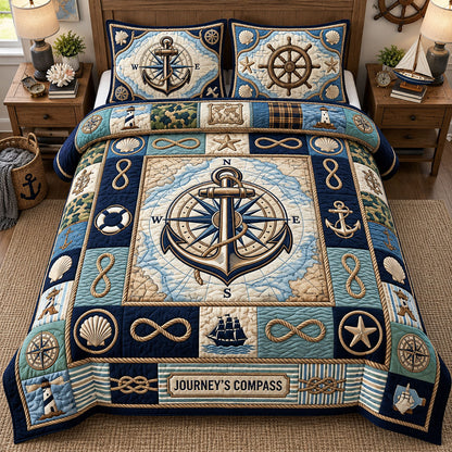 Journey Compass 3-Piece Quilted Bedding Set GFTOPND2556