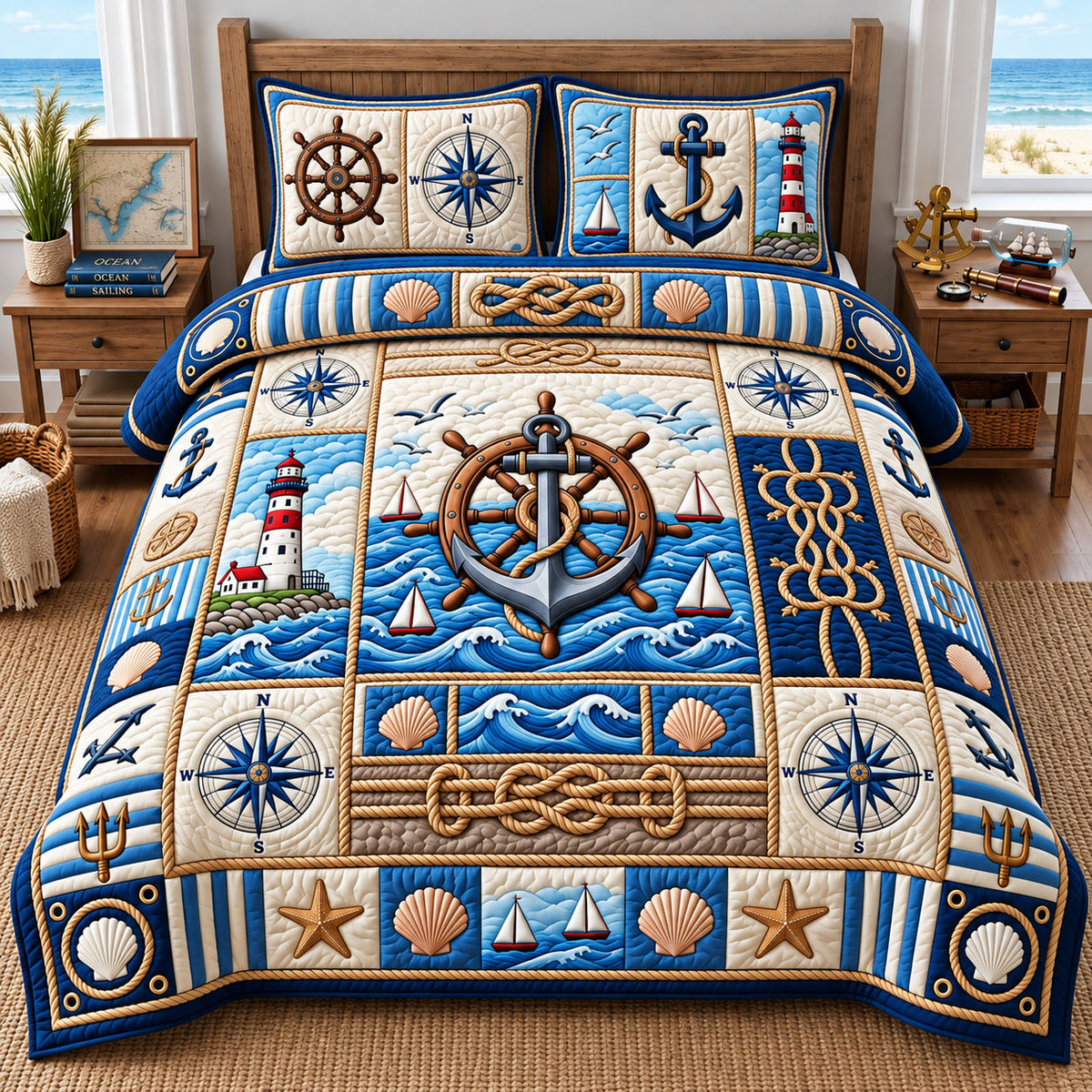 Nautical Anchor 3-Piece Quilted Bedding Set GFTOPND2559