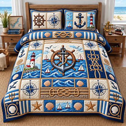 Nautical Anchor 3-Piece Quilted Bedding Set GFTOPND2559