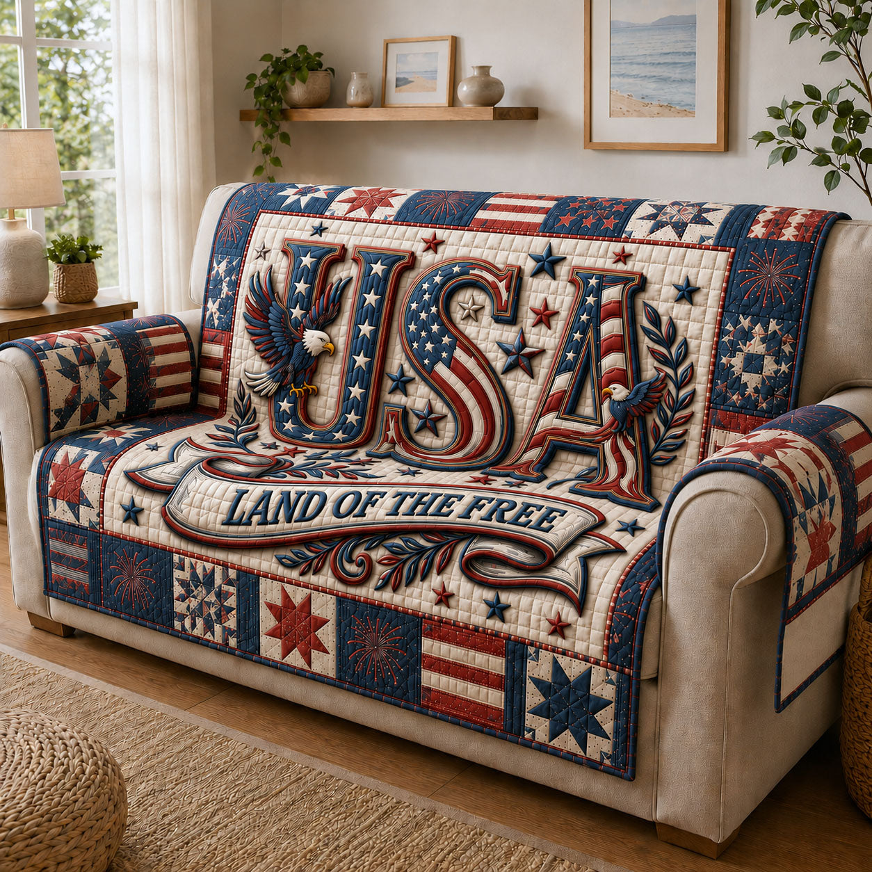 Land For The Free Quilted Sofa Cover GFTOPND26