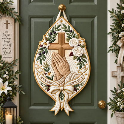 Praying Hands Cross Custom Shape Quilted Door Hanger GFTOPND2603