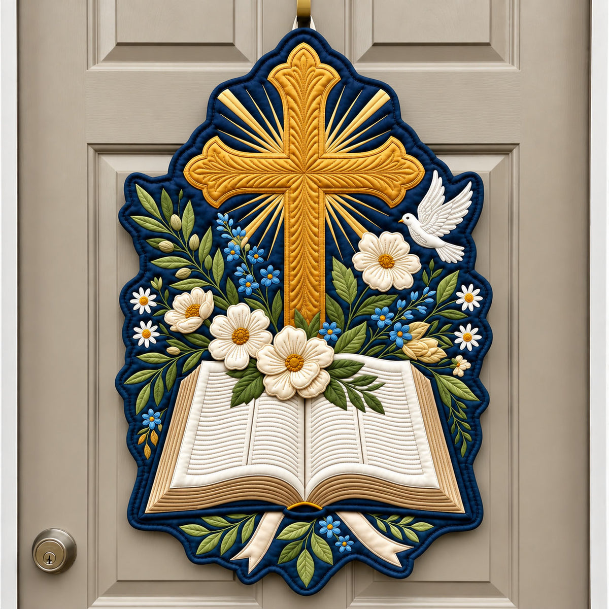 Cross Book Custom Shape Quilted Door Hanger GFTOPND2606