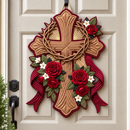 Cross Roses Custom Shape Quilted Door Hanger GFTOPND2607