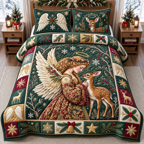 Angel And Deer 3-Piece Quilted Bedding Set GFTOPND2610