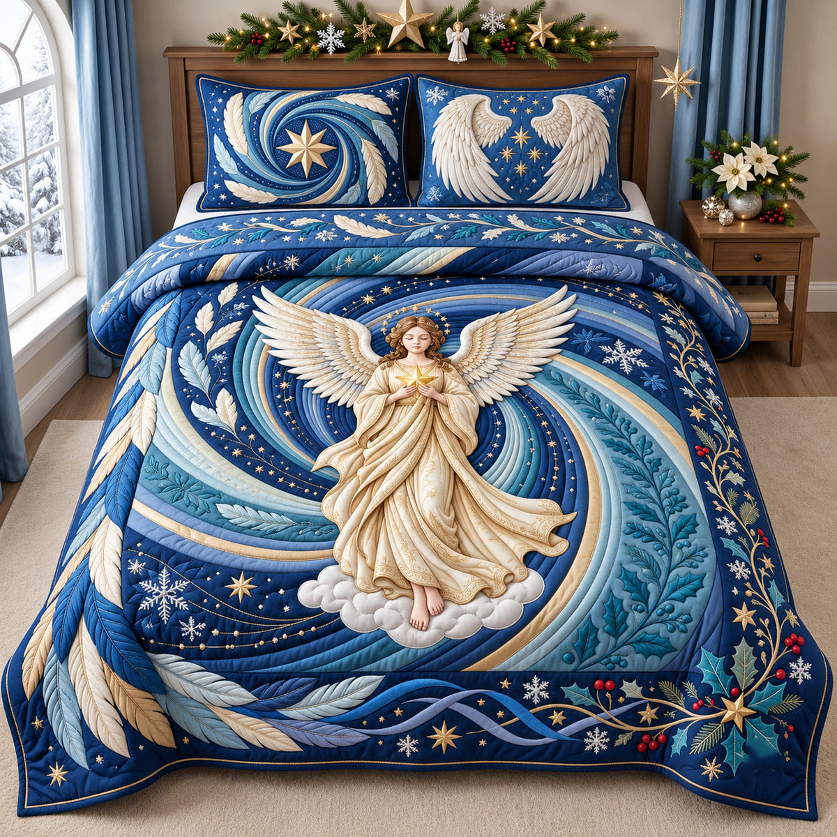 Christmas Angel 3-Piece Quilted Bedding Set GFTOPND2614