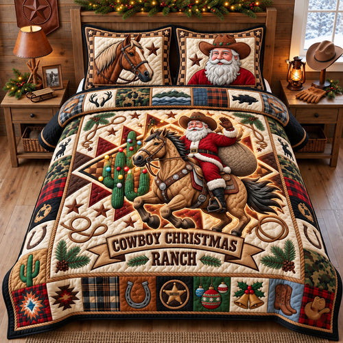 Cowboy Christmas 3-Piece Quilted Bedding Set GFTOPND2616