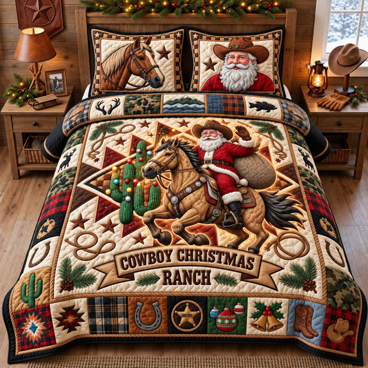 Cowboy Christmas 3-Piece Quilted Bedding Set GFTOPND2616