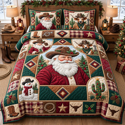 Western Santa 3-Piece Quilted Bedding Set GFTOPND2618