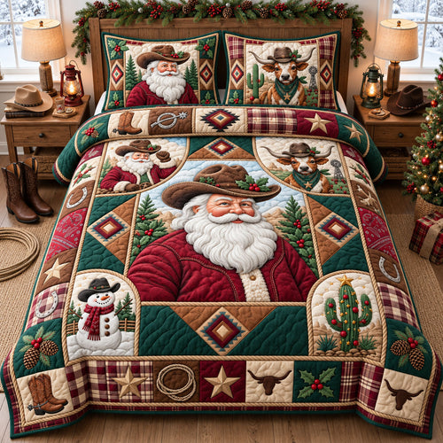 Western Santa 3-Piece Quilted Bedding Set GFTOPND2618