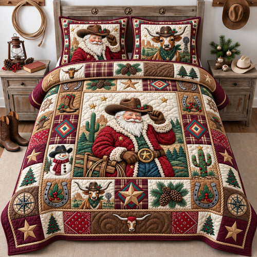 Western Santa 3-Piece Quilted Bedding Set GFTOPND2619