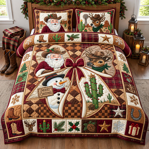 Western Santa Bow 3-Piece Quilted Bedding Set GFTOPND2620