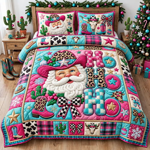 Pink Santa 3-Piece Quilted Bedding Set GFTOPND2621