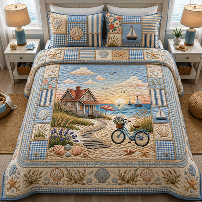 Coastal Summer Seaside 3-Piece Quilted Bedding Set GFTOPND263