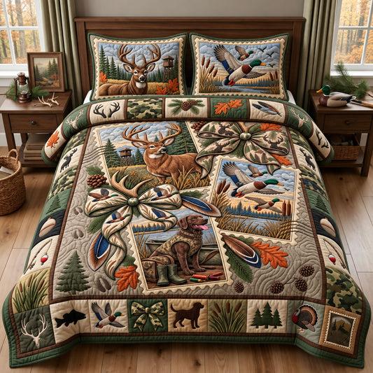 Hunting Postage Stamp 3-Piece Quilted Bedding Set GFTOPND2630