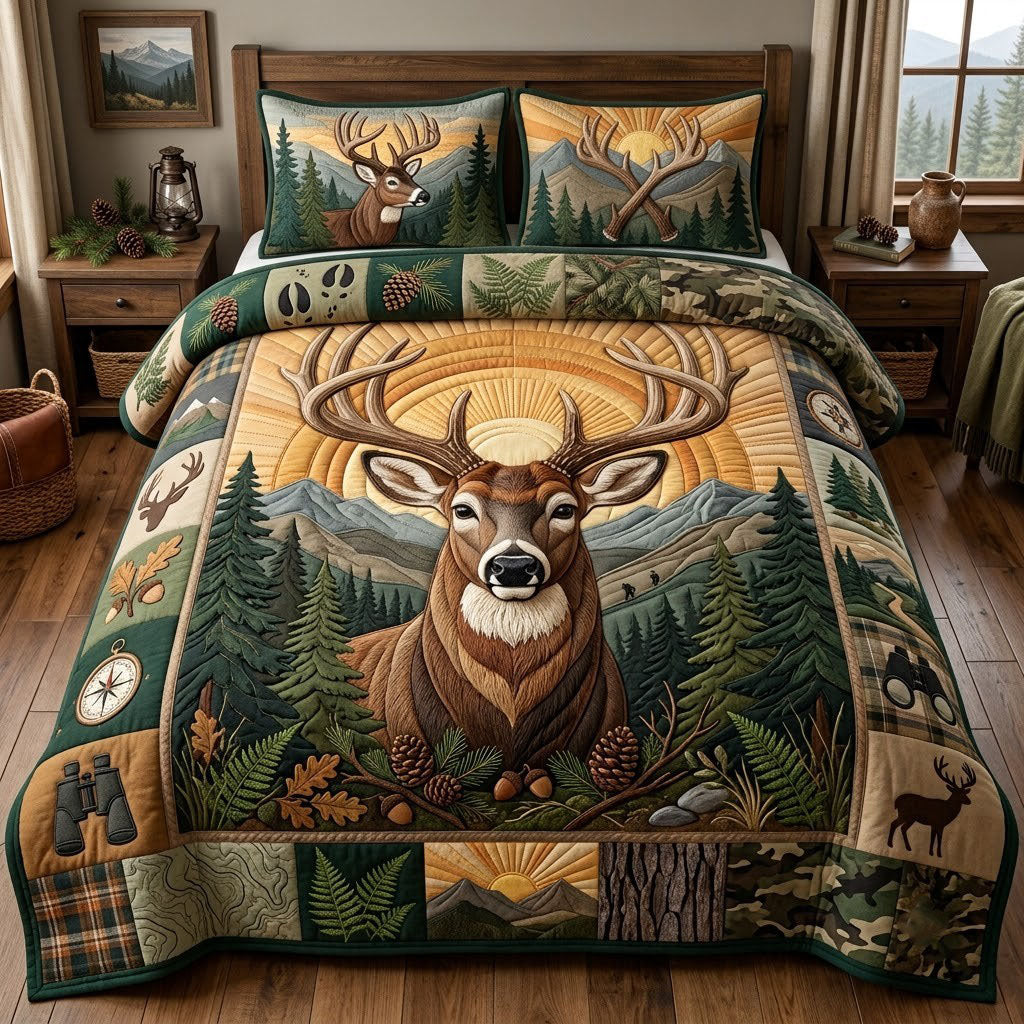 Buck Portrait 3-Piece Quilted Bedding Set GFTOPND2636