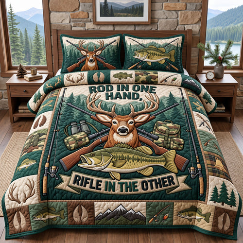 Hunting Fishing 3-Piece Quilted Bedding Set GFTOPND2638