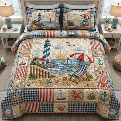 Coastal Summer Seaside 3-Piece Quilted Bedding Set GFTOPND264