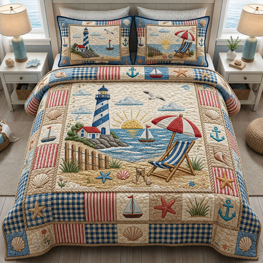 Coastal Summer Seaside 3-Piece Quilted Bedding Set GFTOPND264