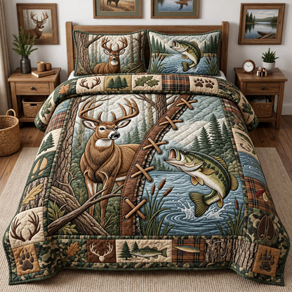 Hunting Fishing 3-Piece Quilted Bedding Set GFTOPND2640