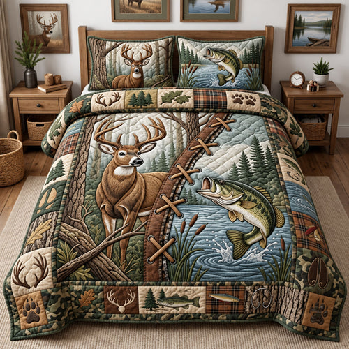 Hunting Fishing 3-Piece Quilted Bedding Set GFTOPND2640