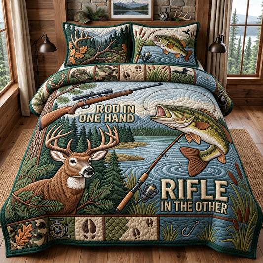 Hunting Fishing 3-Piece Quilted Bedding Set GFTOPND2642