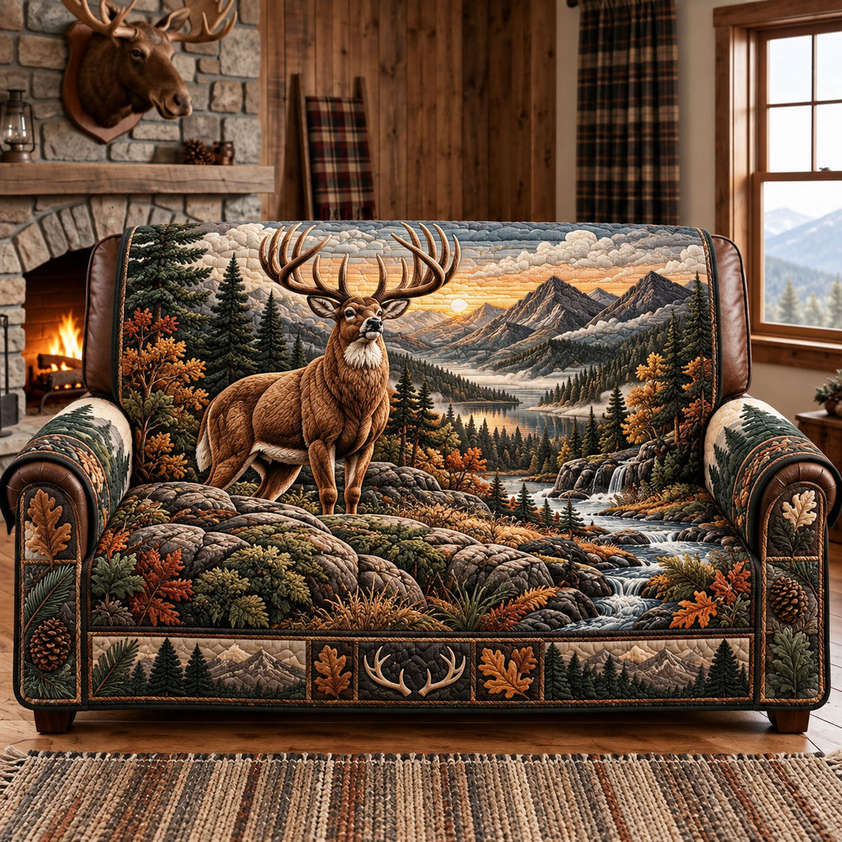Majestic Buck Quilted Sofa Cover GFTOPND2643