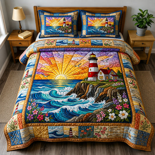 Coastal Lighthouse Sunset 3-Piece Quilted Bedding Set GFTOPND266