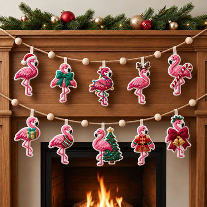 Christmas Flamingo Holiday Custom Shape Quilted Garland GFTOPND2671