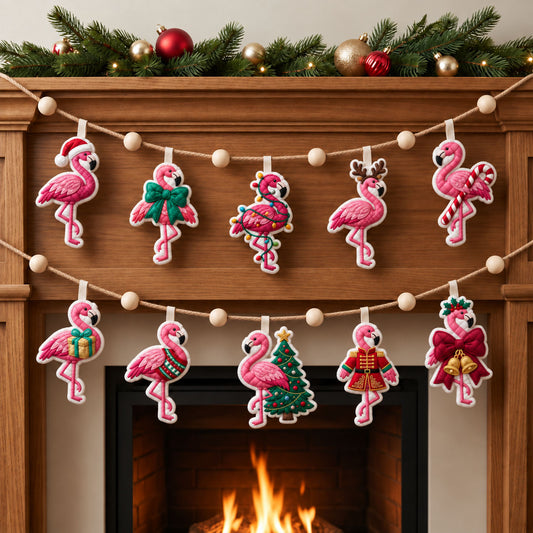 Christmas Flamingo Holiday Custom Shape Quilted Garland GFTOPND2671