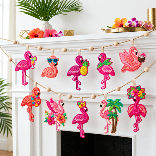 Tropical Flamingo Custom Shape Quilted Garland GFTOPND2672