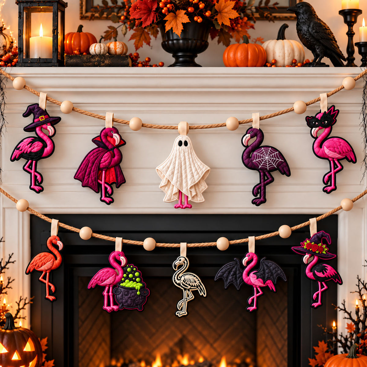 Halloween Flamingo Holiday Custom Shape Quilted Garland GFTOPND2674