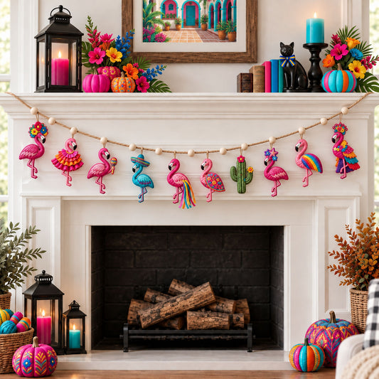 Flamingo Fiesta Carnival Custom Shape Quilted Garland GFTOPND2676