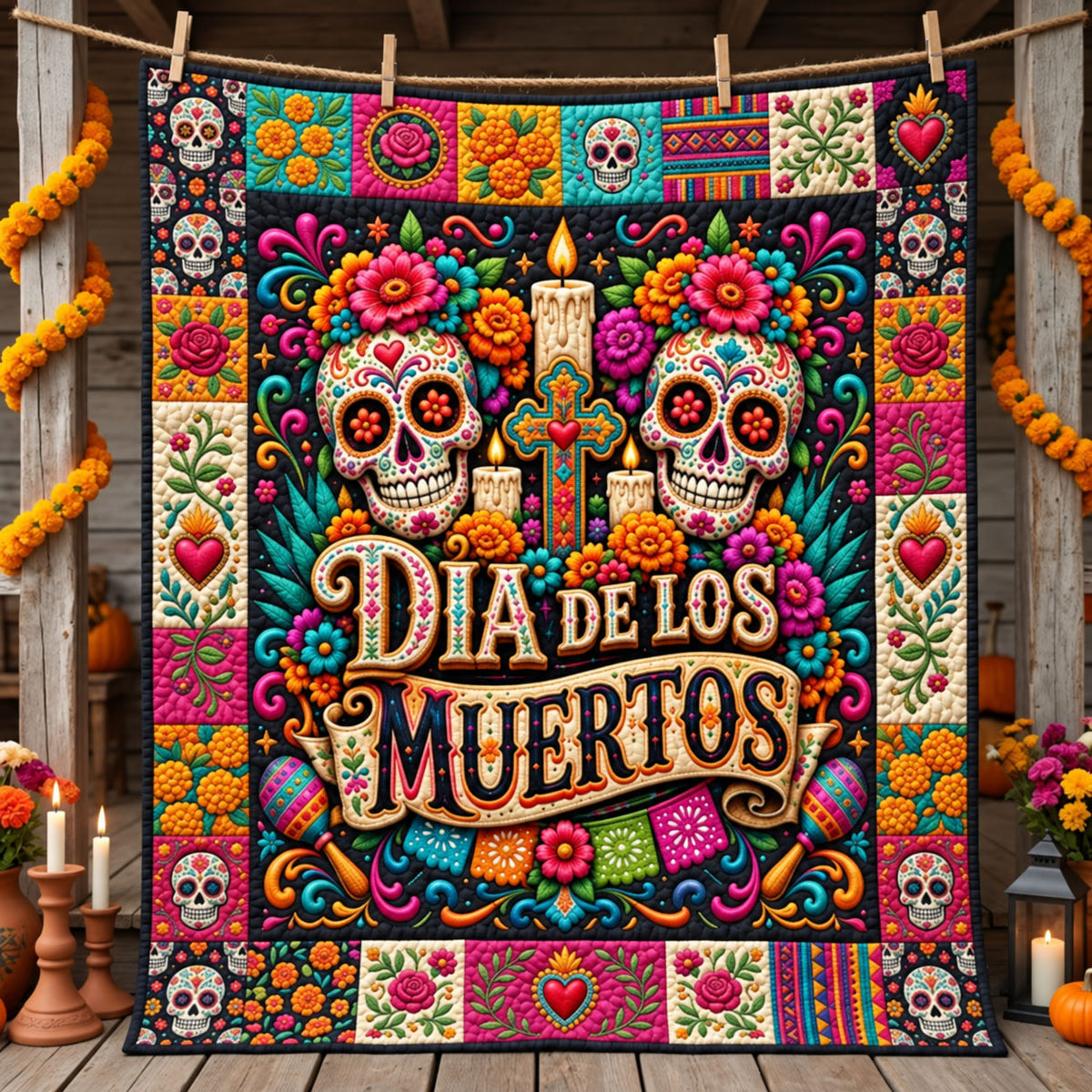 Dia De Los Muertos Quilted Blanket GFTOPND2680