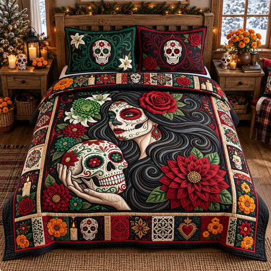 Sugar Skull La Catrina 3-Piece Quilted Bedding Set GFTOPND2685