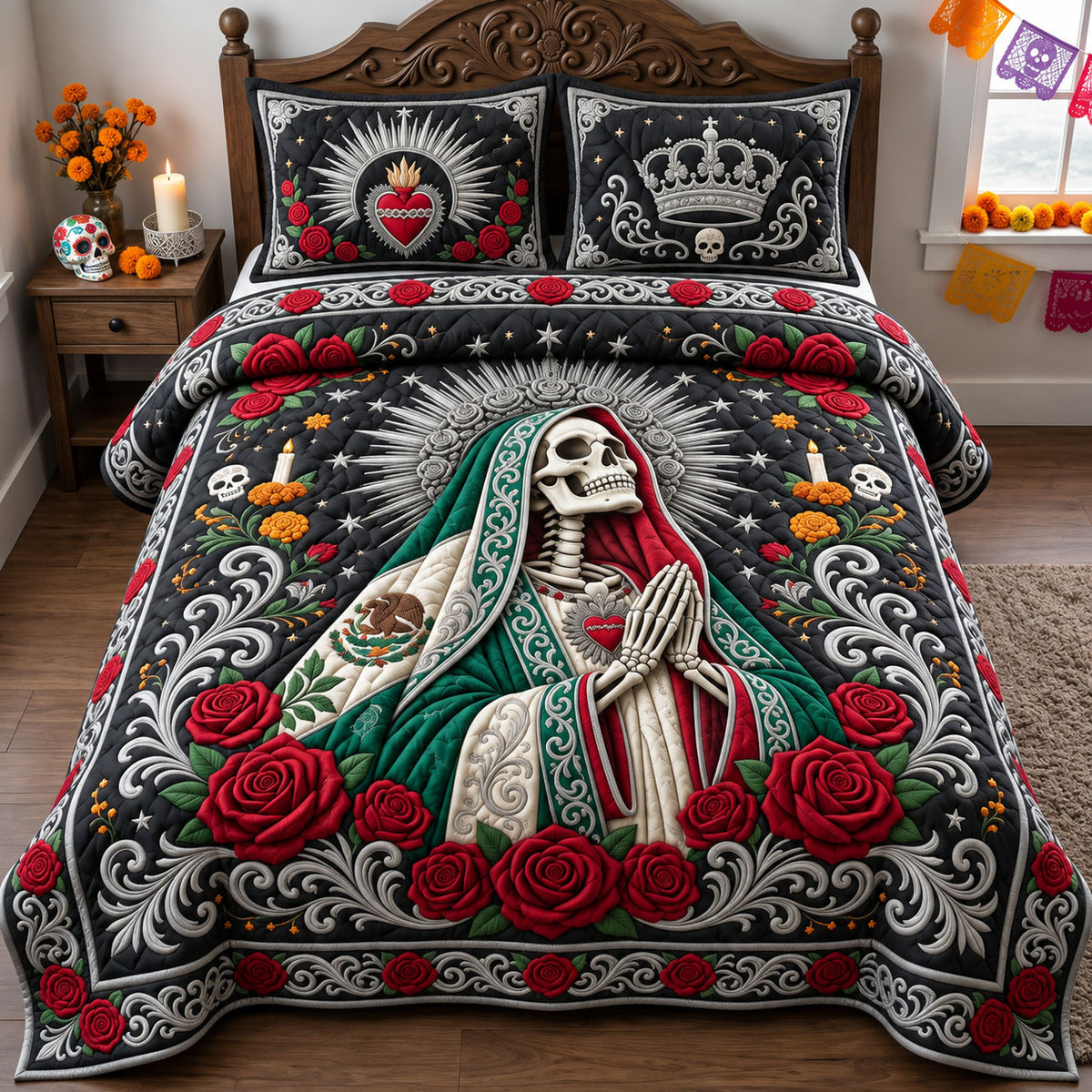 Santa Muerte 3-Piece Quilted Bedding Set GFTOPND2686